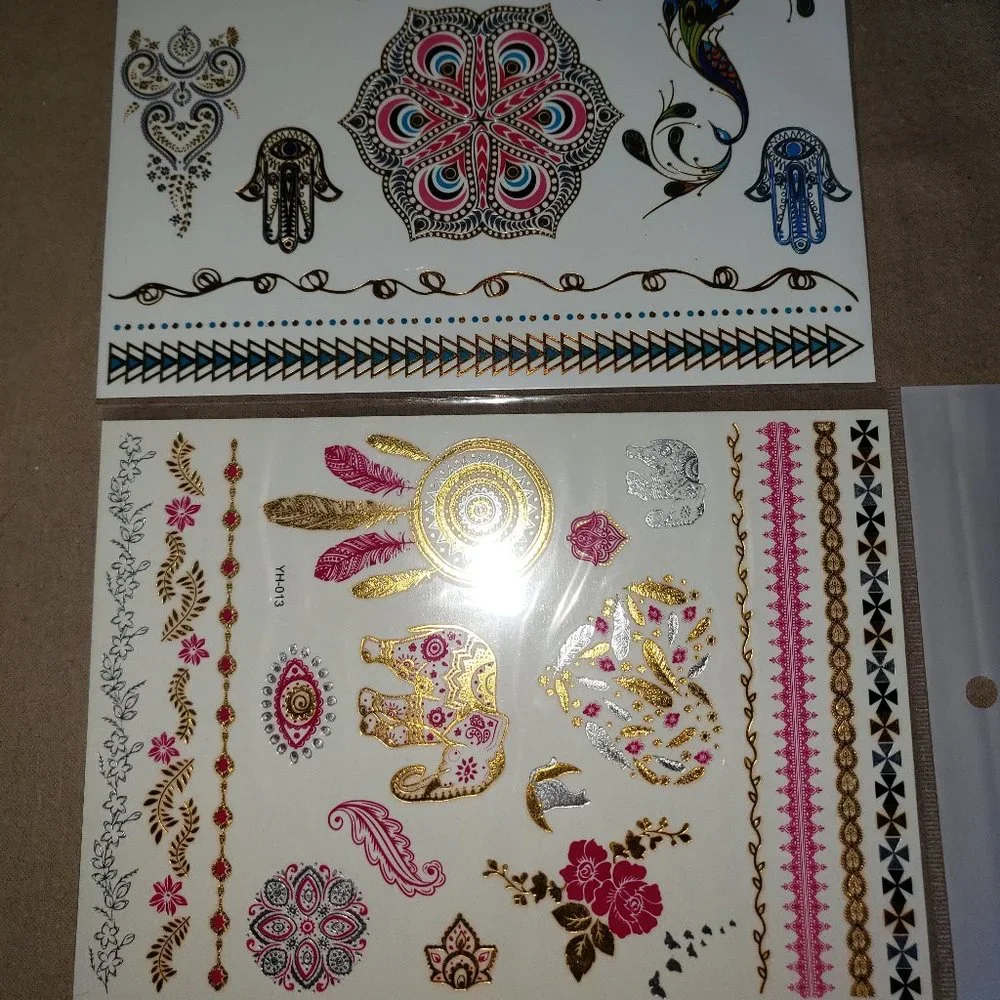 3 sheets Golden Silver Temporary Tattoo